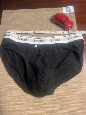 #.77 Classic Hanes Black Briefs with White Logo Waistband no fly pouch 🩲 medium